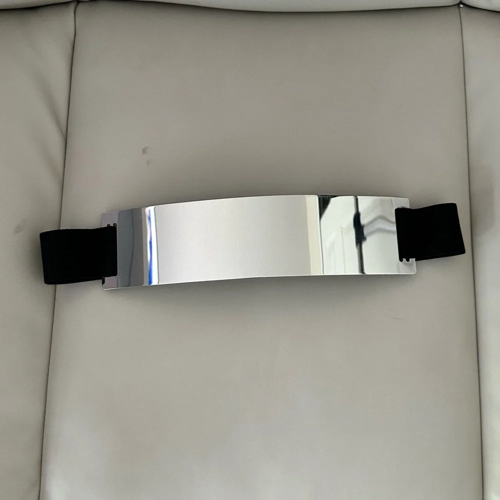 NWOT* Silver Mirror Belt with Black Stretch Botton Snaps